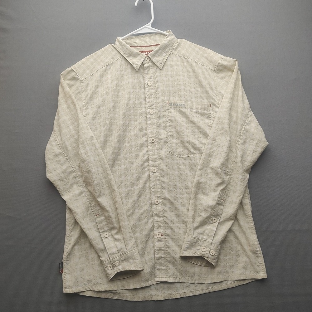Simms‎ Men's Fishing Button Up Shirt Light Brown Plaid  Long Sleeve Size Medium